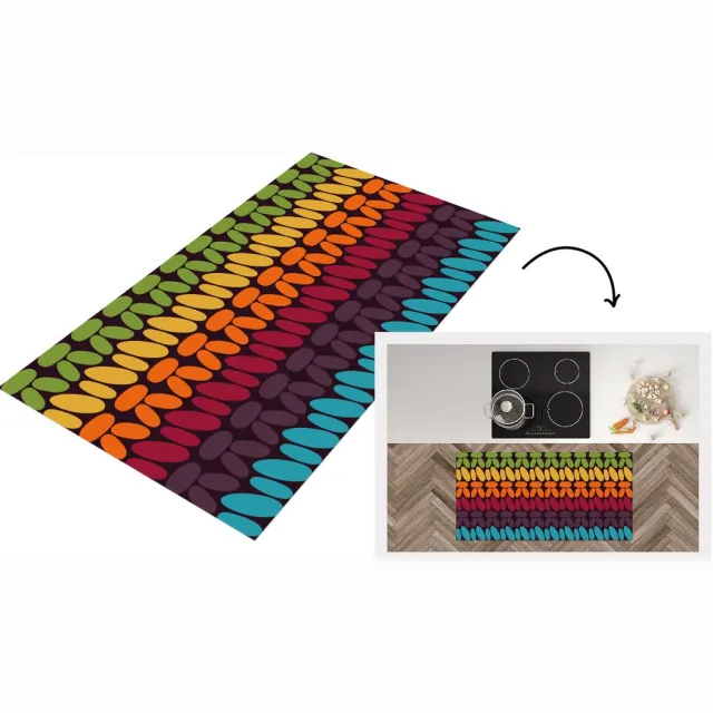 KitchenYeah Keukenloper 120x60 cm - Keukenmat vinyl Haakpatronen - Retro - Regenboog - Keukenmatten loper - Keuken vloerkleed tapijt