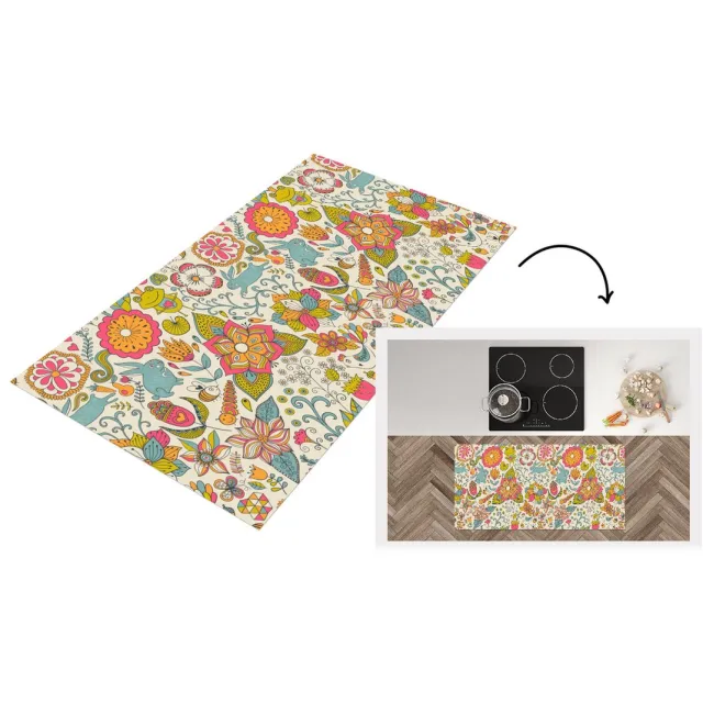 KitchenYeah Keukenloper - Loper keuken - Meisje - Konijn - Kikker - Patronen - 120x60 cm - Keukenloper vinyl Multicolor