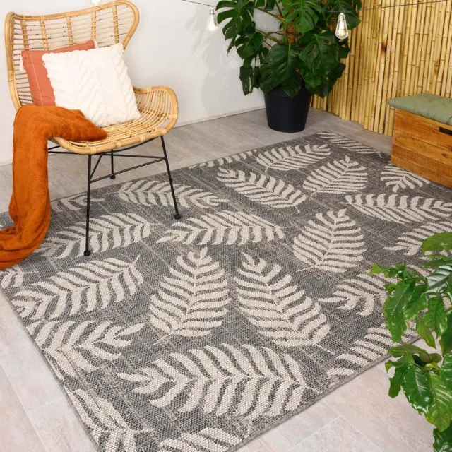 Boho&me Buitenkleed palmbladeren Sunny - donkergrijs