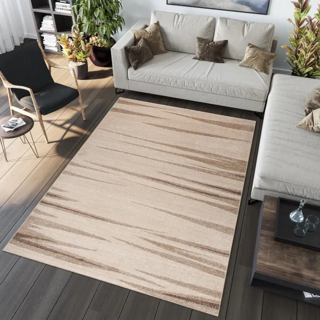 Tapiso Sari Vloerkleed Woonkamer Slaapkamer Laagpolig Beige Abstract Modern Design Woonsfeer Duurzaam Hoogwaardig Tapijt