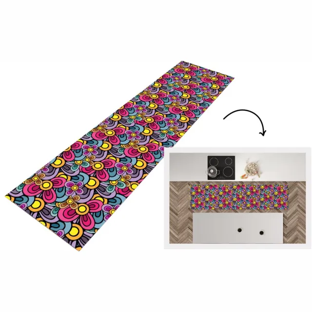 KitchenYeah Keukenloper - Keukenmat vinyl Patroon - Hippie - Bloemen - Paars - Keukenmatten loper - Keuken vloerkleed tapijt, foto 5