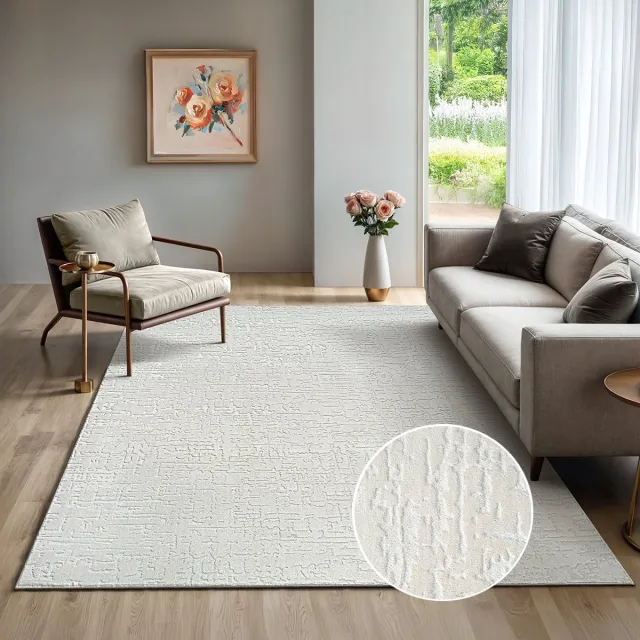 the carpet Rio – Modern & onderhoudsvriendelijk laagpolig vloerkleed met 3D-reliëf, zachte touch & antislip rug – geschikt voor woonkamer, slaapkamer of hal – crème, 200 x 280 cm