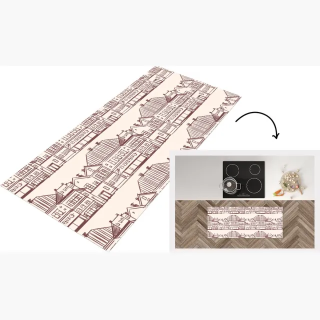 KitchenYeah Keukenloper - Loper keuken - Huizen - Patronen - Abstract - 120x50 cm - Keukenloper vinyl Multicolor