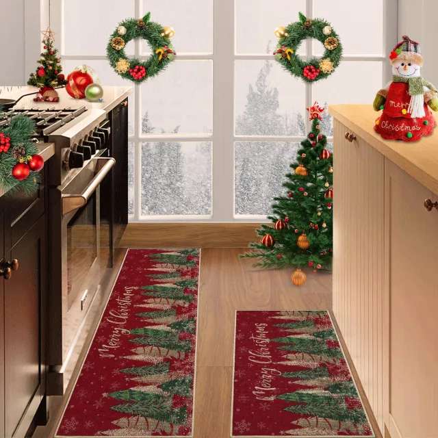 Triumpunpre Kerst Deurmat Kerstboom 50x80 cm - Grote Rode Kerstmat met Antislip Rubberen Onderkant - Feestelijke Deurmat Binnen rood