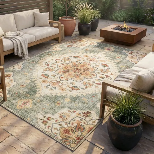Fraai Vintage buitenkleed - Santo Mandala Olijfgroen - 80x150cm
