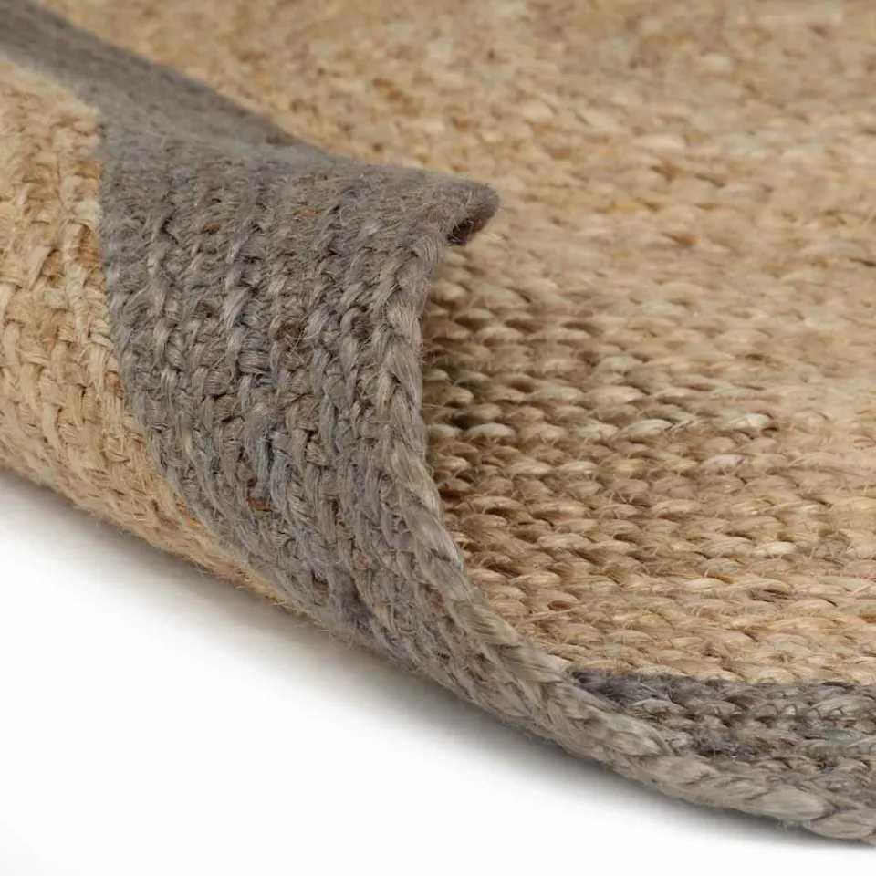 vidaXL Vloerkleed handgemaakt met grijze rand 90 cm jute grijs, foto 2