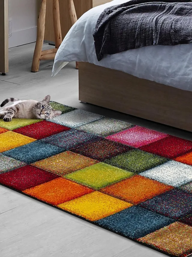 the carpet Monde Deluxe Vloerkleed Handgesneden, Korte pool, Kleurrijk, Blauw, Wit, Rood, Grijs, Goud, Vierkant patroon kleurrijk 5
