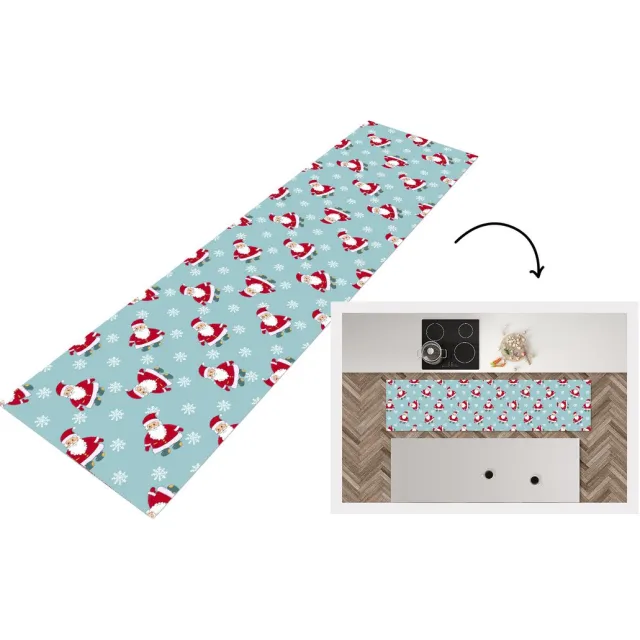 KitchenYeah Keukenloper - Loper keuken - Kerstman - Sneeuwvlok - Patronen - Kerst - Keukenloper vinyl Multicolor