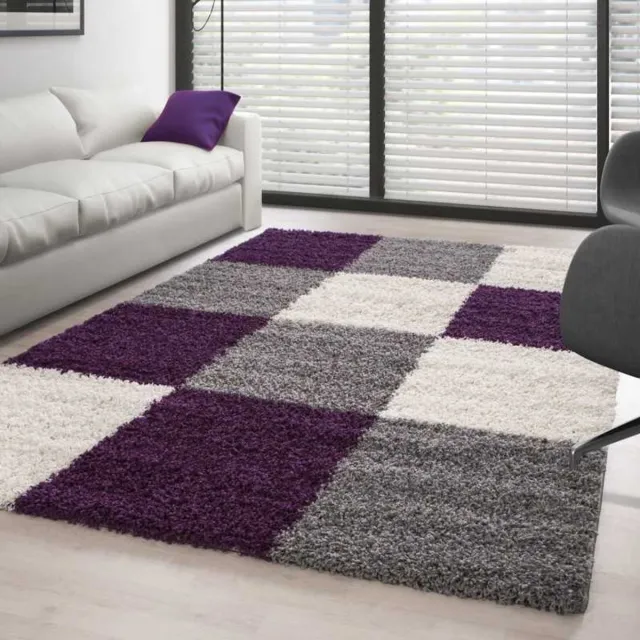 TapisTrend Harig tapijt Violet-wit-grijs 160x230 cm Hoogpolig vloerkleed met ruitpatroon, paars