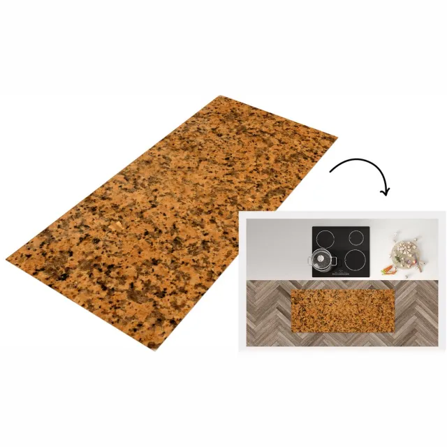 KitchenYeah Keukenloper - Loper keuken - Graniet - Kristal - Oranje - Zwart - Keukenloper vinyl Multicolor