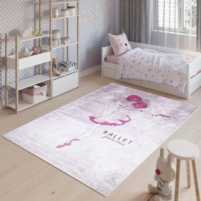 Tapiso Emma Vloerkleed Kinderkamer Ballerina Roze Meisje Speelmat Roze 10