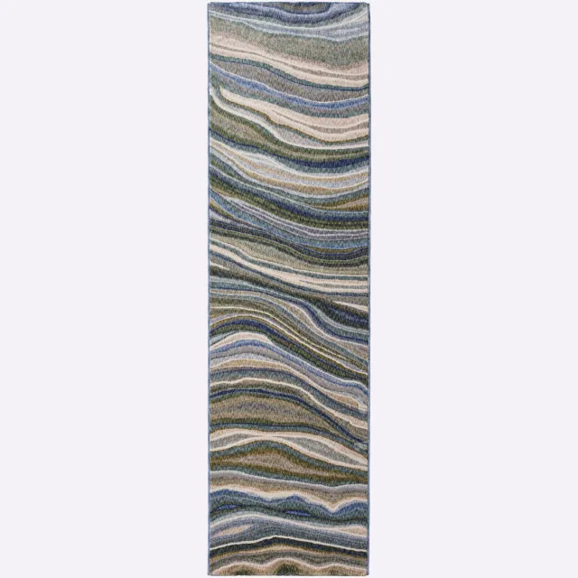 vloerkleed polyester golfdessin groen ecru gemêleerd groen/ecru gemêleerd