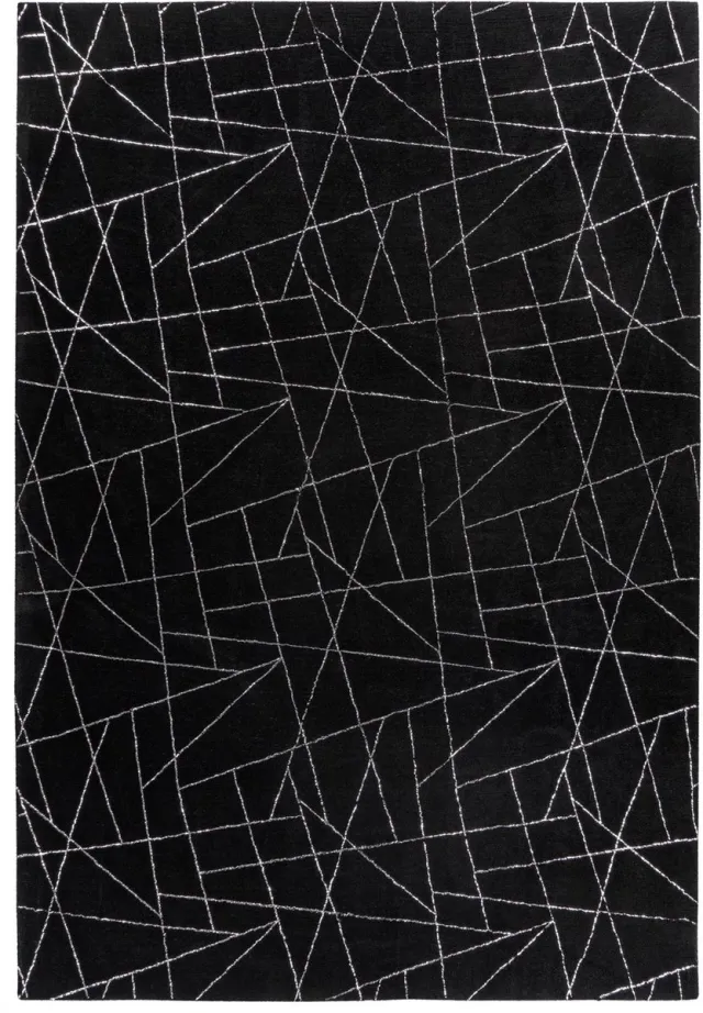 Padiro design laagpolig vloerkleed 120 x 170 cm - donkergrijs - modern abstract ontwerp - voor vloerverwarming - van polyester en katoen