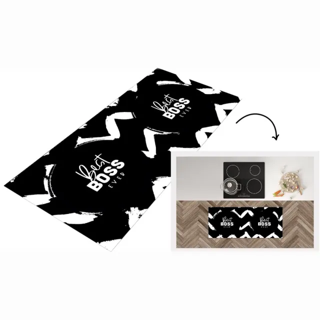 KitchenYeah Keukenloper - Loper keuken - Boss - Zwart - Wit - Quotes - Keukenloper vinyl Multicolor