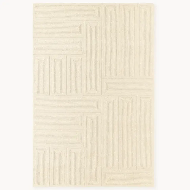 Westwing Collection Handgetuft wollen hoog-laag vloerkleed Alexia met geometrisch patroon Wit