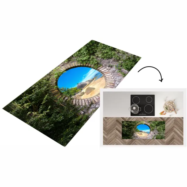 KitchenYeah Keukenloper - Loper keuken - Zomer - Strand - Doorkijk - Tropical - 120x50 cm - Keukenloper vinyl Multicolor