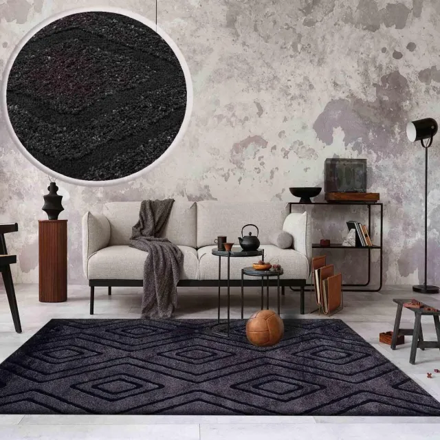 Ibenzoa Superzacht Hoogpolig Vloerkleed met 3D-Effect voor Woonkamer in Antraciet, 160 x 230 cm zwart