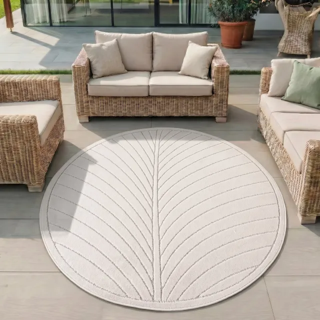 Ayyildiz Nova – Binnen- en buitenkleed – Crème – Scandinavisch 3D-design – Ø 80 cm rond
