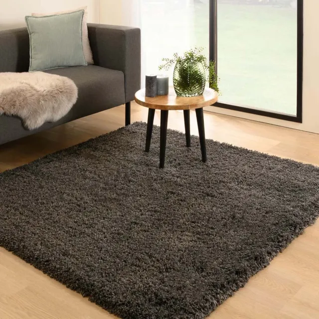 Tapeso Vierkant hoogpolig vloerkleed - Cozy Shaggy donkergrijs 200x200