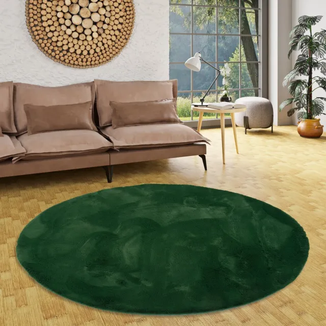 Pergamon Luxe Super Zachte Bont Vloerkleed Tapijt Plush Rond Donkergroen