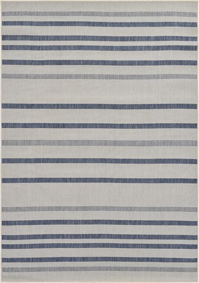 Vercai Rugs Terrace Collectie - Laagpolig Vloerkleed - Tapijt voor Binnen en Buiten - Polypropyleen - Ivoor / Blauw