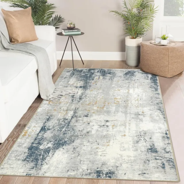 Famanu Vloerkleden, 80 x 150 cm tapijten, woonkamer, zacht, pluizig, moderne slaapkamertapijten, wasbaar tapijt, antislip laagpolig vloertapijt voor woonkamer, slaapkamer, keuken, kantoor Beigeblauw