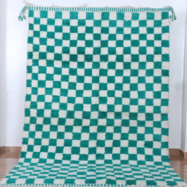 Poufs&Pillows Modern geblokt tapijt groen-wit - 250 x 160 cm - Handgeknoopt vloerkleed, hoogpolig tapijt, Marokkaanse tapijt Berber vloerkleed