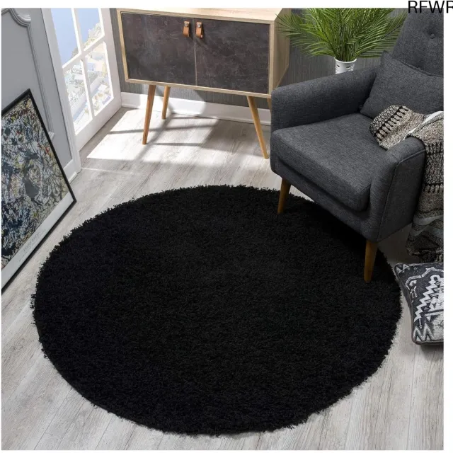RFWR Rond hoogpolig vloerkleed - zwart, moderne tapijten voor woonkamer, slaapkamer, eetkamer of kinderkamer - 80x80 cm