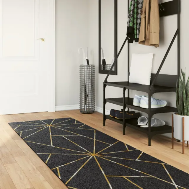 vidaXL Vloerkleed wasbaar 80x300 cm zwart en goudkleurig, foto 2