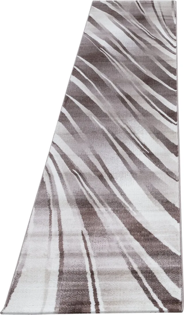 Ayyildiz Laagpolig vloerkleed met abstract golfpatroon, bruine kleur, geschikt voor de woonkamer, met jute achterkant, afmeting: 80 x 300 cm BROWN