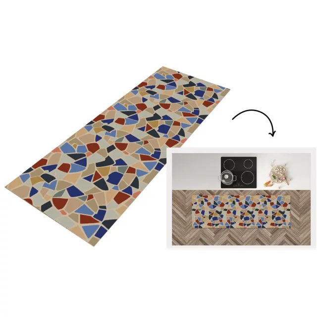 KitchenYeah Keukenloper - Loper keuken - Middellandse Zee - Patronen - Mozaiek - 150x50 cm - Keukenloper vinyl Multicolor
