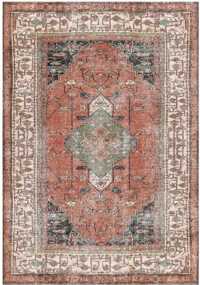 AYDIN Mandala Vloerkleed 120x170cm – Roze/Saliegroen – Wasbaar Turuncu