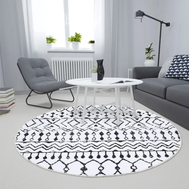 Ibenzoa Zachte, Vintage-Stijl Tapijt van Katoen, 80 cm Diameter, Neutrale Kleur Crème
