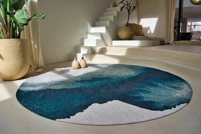 Louis de Poortere Wasbaar Binnen & Buiten Vloerkleed - 290 x 290 cm - Louis De Poortere Lagoon Inkjet - Laagpolig Tapijt - Gerecycled PET - Made in Belgium - Circulair Blauw