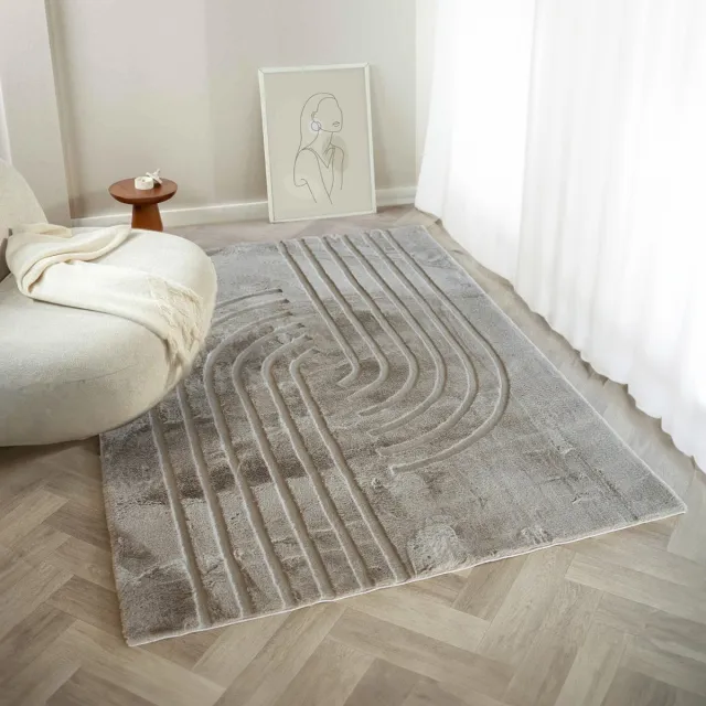 flycarpets Japandi hoogpolig vloerkleed - Bohemian Arches Taupe - Woonkamer tapijt