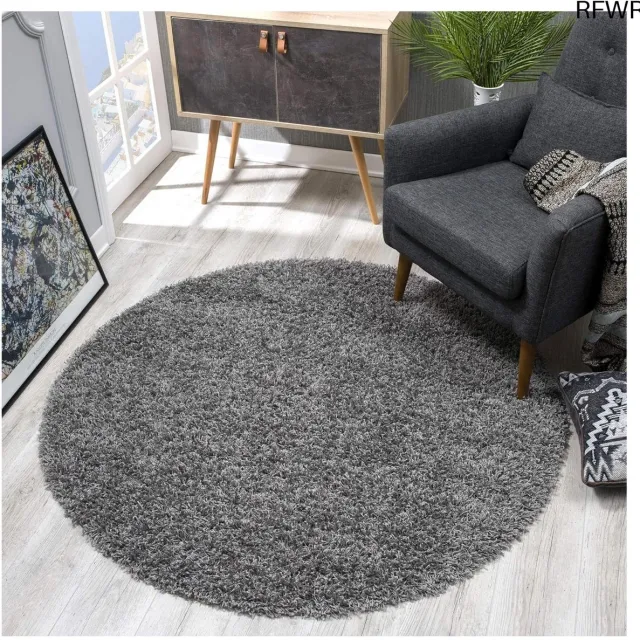 RFWR Rond hoogpolig vloerkleed - grijs, modern design voor woonkamer, slaapkamer, eetkamer of kinderkamer, 80x80 cm