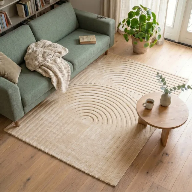 Fraai Scandinavisch vloerkleed - Charm Curves Beige - 80x150cm