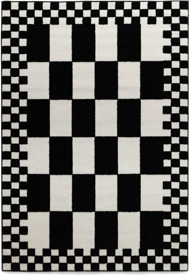 Tapeso Moments Checkerboard vloerkleed - Nivo Maeve wit/zwart 160x230