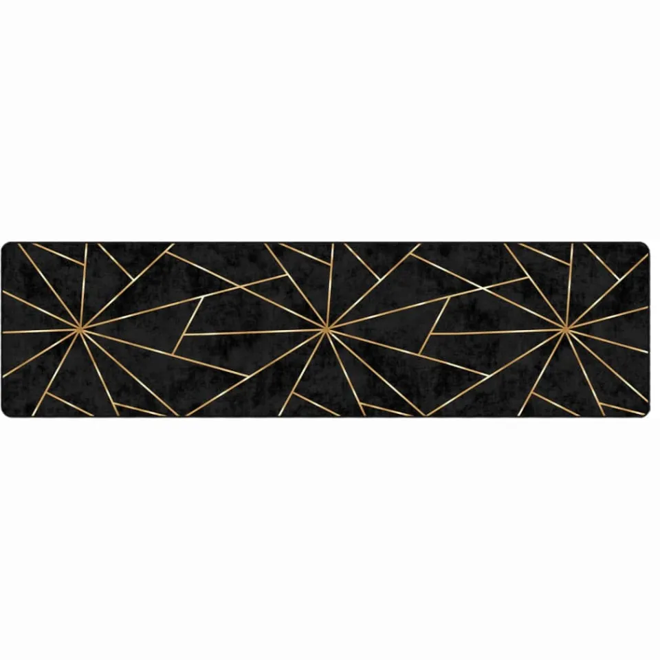 vidaXL Vloerkleed wasbaar 80x300 cm zwart en goudkleurig, foto 3