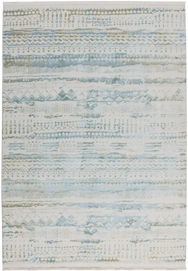 Padiro design laagpolig vloerkleed 80 x 150 cm - lichtblauw - modern abstract ontwerp - met franjes - voor vloerverwarming - van modacryl, polyamide en katoen