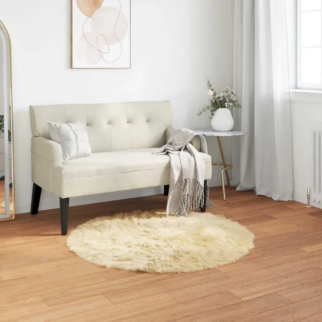 vidaXL Tapijt van imitatie TAFALLA Crèmekleurig Ø 80 cm Polyester, foto 2