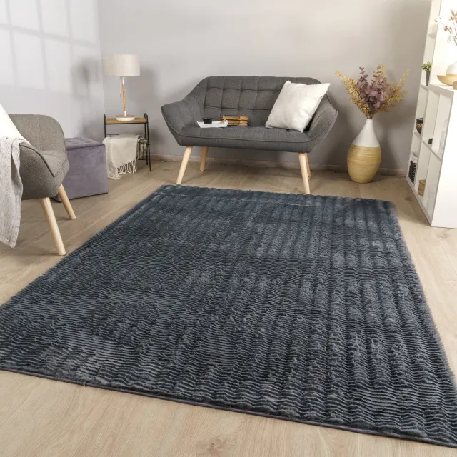 TT Home Woonkamertapijt langpolig woonkamertapijt ruitvormig zacht 3D-ontwerp 60 x 100 cm Rechthoek 60 x 100 cm Rechthoek antraciet