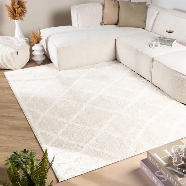 Fraai Scandinavisch vloerkleed - Lova Lines Crème | Balans - 140x200cm