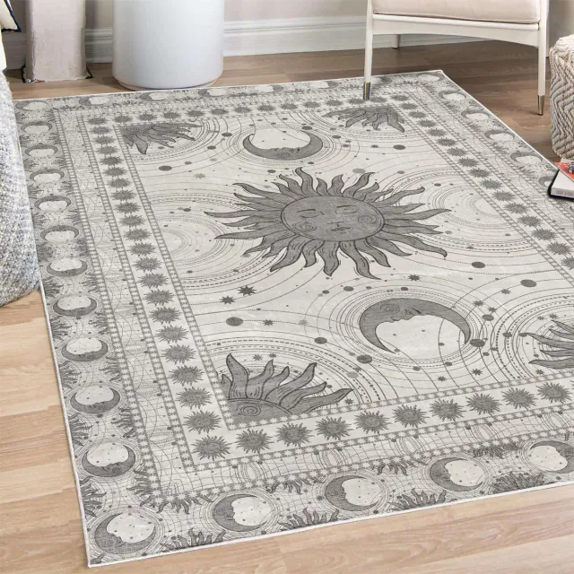 ABAKUHAUS Vloerkleed - Woonkamer Tapijt – zon en maan – 60 x 152 cm – grijs