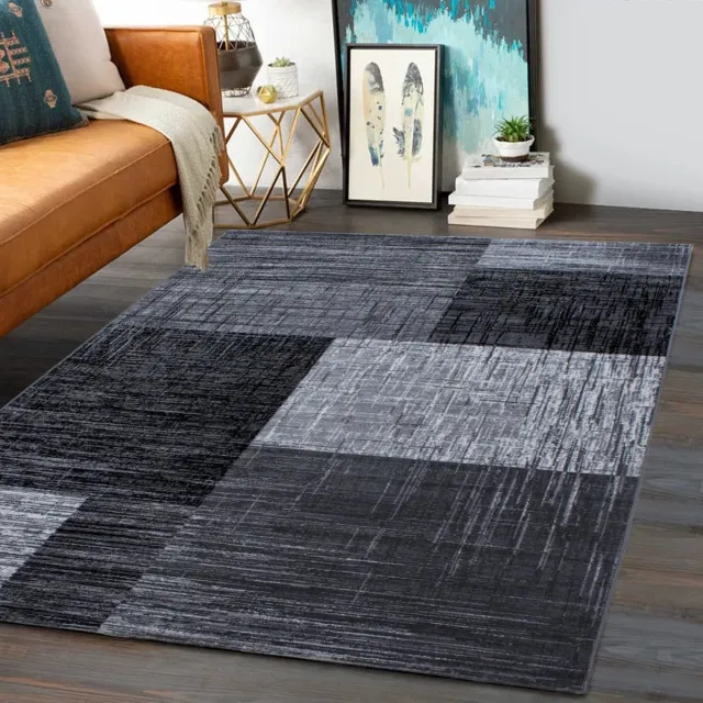 flycarpets Marlon Vloerkleed Geblokt - Laagpolig - Grijs / Zwart - 80x300 cm