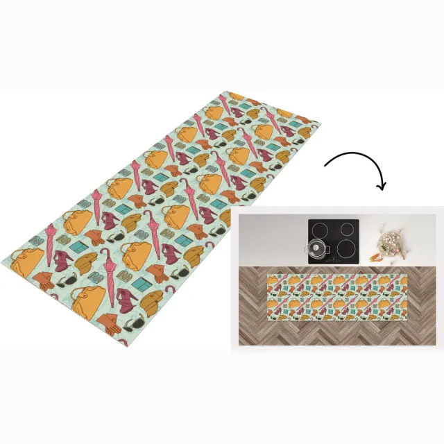KitchenYeah Keukenloper - Loper keuken - Kleren - Paraplu - Seizoenen - Design - 150x50 cm - Keukenloper vinyl Multicolor