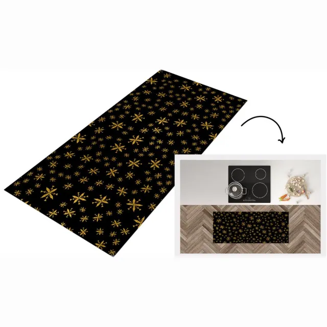 KitchenYeah Keukenloper - Loper keuken - Sneeuwvlok - Goud - Patronen - Keukenloper vinyl Multicolor