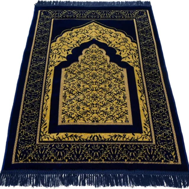 PEAM Gebedskleed Islam - "Prachtig Pluche: Luxe Fluwelen Gebedskleed - Een Hemelse Islamitische Cadeaukeuze voor Ramadan, Eid en Hajj" Mekka/Navy