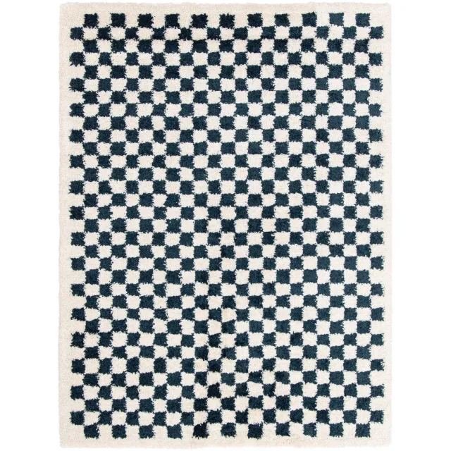 AFK Living Hoogpolig ruitmotief tapijt zacht en volumineus CHECKERS blauw