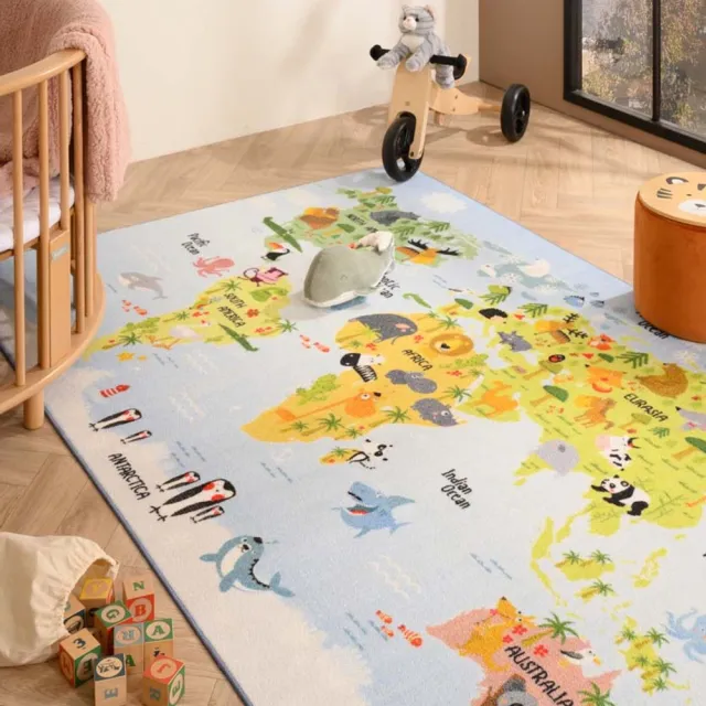 TrueWeave Kindervloerkleed wereldkaart - Joy blauw 160x230